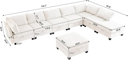 ORRD Oversized Modular Sectional Sofa Set, Convertible U Shaped Couch with Storage, 8 Seater Sofa Modular with Ottomans and Reversible Chaise for Living Room, Office (Beige)