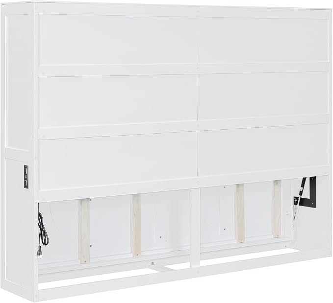 Ball & Cast Full Size Wall Cabinets Murphy Bed with Charging Station and Slat Support,Wood Hideaway Cabinet Platform Beds w/Leg & Lock,can be Folded,Space-Saving,for Small Room,Dorms,White