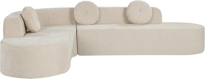 122'' Sectional Sofa,Extra Large Sofa with Soft Fabric Upholstery, Elegant Curved Design with Three Round Cushions, High-Resilience Foam for Ultimate Comfort,Sand