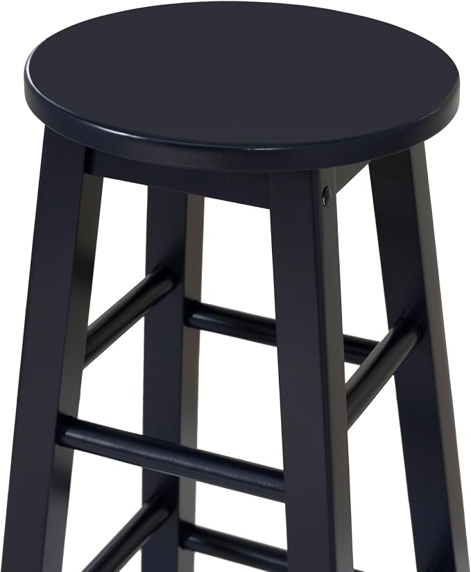 Linon Zeke Navy Blue Solid Wood Backless Round Barstool with 29 inch Seat Height