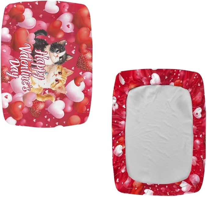 Red Covers for Bar Stool Seats Hearts Cats Foot Stool Covers Rectangular Valentines Decortaion Rectangle Stool Cover Stretch Seat Covers for Bar Stool Chairs
