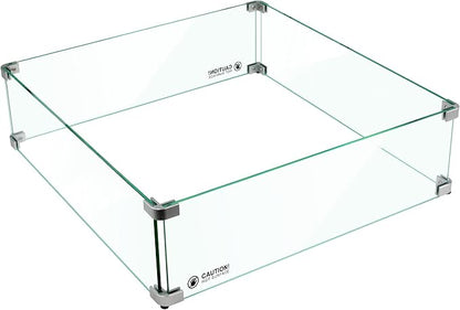 Holy Fire 29.5" L x 29.5" x 6" Square Fire Pit Glass Wind Guard Clear Tempered Glass Flame Protective Pane Wind Resistant - Fits 24” Square Fire Pit Burner Pan