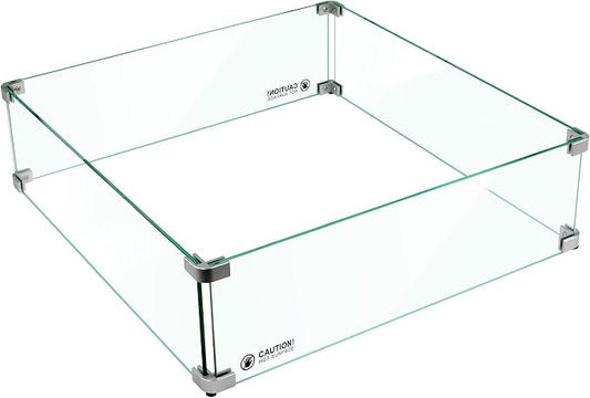 Holy Fire 29.5" L x 29.5" x 6" Square Fire Pit Glass Wind Guard Clear Tempered Glass Flame Protective Pane Wind Resistant - Fits 24” Square Fire Pit Burner Pan