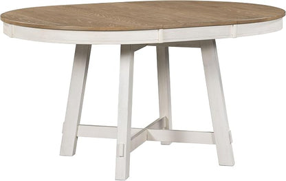 LUMISOL 42"-58" Extendable Round Dining Table for 4-8, Farmhouse Oval Kitchen Table with Removable Leaf, Solid Wood Dinner Tables for Kitchen, Dining Room, Small Space, Oak+Antique White