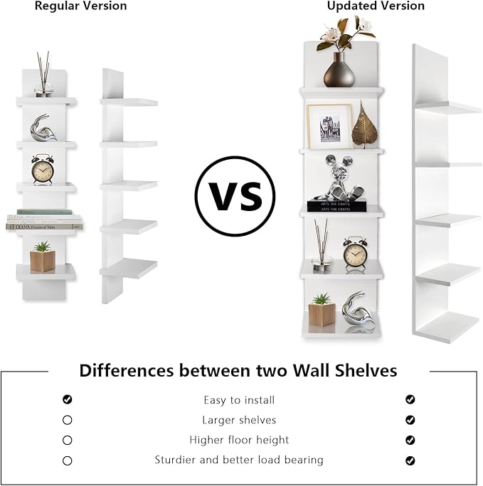 Homaterial 5 Tier Wall Shelf, Wall Mounted Shelves Unit for Living Room Bedroom, Floating Shelves Decor Organizer Tall(White), White