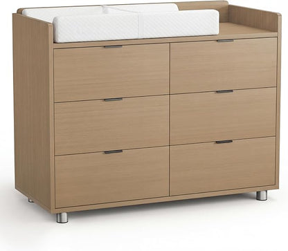 MAMAZING Keeva Pro 6-Drawer Baby Dresser with Changing Table, Easy Assembly | Walnut Wooden Nursery Dresser, Anti-Tip Design & Adjustable Feet, Dresser for Bedroom, Kids & Toddler Storage, 44" Wide