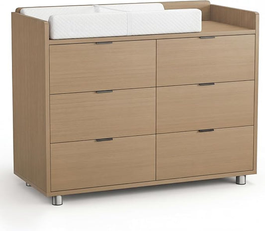 MAMAZING Keeva Pro 6-Drawer Baby Dresser with Changing Table, Easy Assembly | Walnut Wooden Nursery Dresser, Anti-Tip Design & Adjustable Feet, Dresser for Bedroom, Kids & Toddler Storage, 44" Wide
