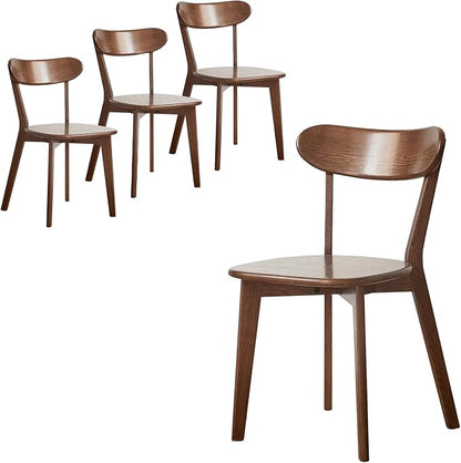 Mid Century Modern Walnut Dining Chairs Set of 4, FAS-Grade Solid Oak All Hardwood Frame, Armless & Curved Back, Heavy Duty 400 lb Capacity, Easy Assembly for Breakfast Nook, Dining Room, or Kitchen