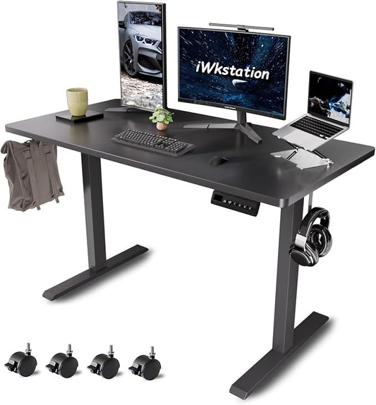 Whole Piece Standing Desk with Wheels Adjustable Height- Mobile Stand up Desk with Lockable Casters, Portable Sit Stand Desks Electric for Home & Office Workstation
