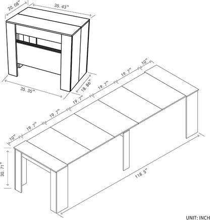 Transformer Folding Console Table for 10-12 People, Extendable Dining Table, Space Saving Dining Room Table for Apartments & Homes, White