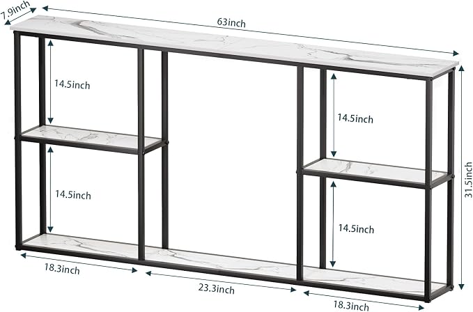 WOHOMO Console Table, Small Modern Entryway Table for Entry, 3-Tier Long Sofa Table Behind Couch for Living Room, Entrance, White Marble (63 inch)