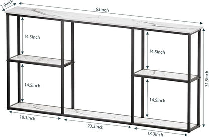 WOHOMO Console Table, Small Modern Entryway Table for Entry, 3-Tier Long Sofa Table Behind Couch for Living Room, Entrance, White Marble (63 inch)