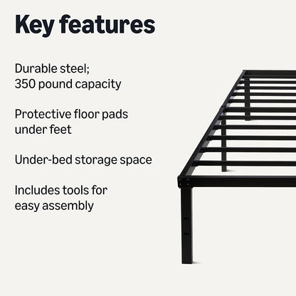 Amazon Basics Metal Bed Frame, Non-Foldable Platform Bed, Easy Assembly, Twin, 39W x 75L x 14H in, Black