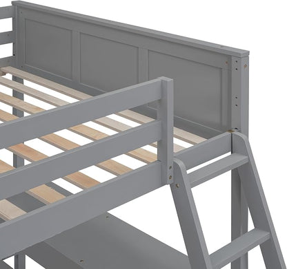 Ball & Cast Full Over Full Bunk Bed with Safty Guardrail & Stairway,Heavy Duty Wood Loft Bedframe W/Desk & Drawers,Easy Assembly,Versatile Functional Bedroom Furniture Set for Boy Girl Teens,Gray