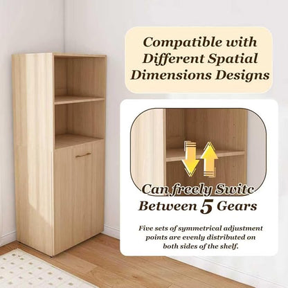 KEIKI Home Office Stretchable Desks with Storage Shelves and Mobile Wheels, Modern Wood Foldable Desk Gaming Computer Corner Table for Apartments Work, Study, Writing, Natural
