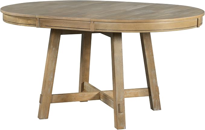 Ball & Cast Farmhouse Extendable Dining Table for 4-6, 42"-58" Extendable Kitchen-Table with a 16" Leaf, Round Ellipse Retro Wood Dining Room-Table w/Removable Leaves,Space Saving, Natural