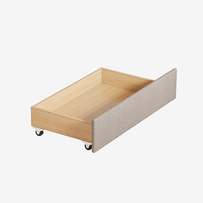Queen Bed Frame with 2 Wood Storage Drawers & Pull‑Out Trundle Bed,Upholstered Platform Bed Frame Queen Size with Adjustable Headboard,Wooden Slats Support,No Box Spring Needed,Taupe