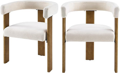 VIRRMO Boucle Dining Chair Set of 2 Terry Upholstered Dining Room Chairs Kitchen Chairs with Wood Legs Mid Century Modern Chair for Dining Room, Kitchen (Wood-Cream, 2)