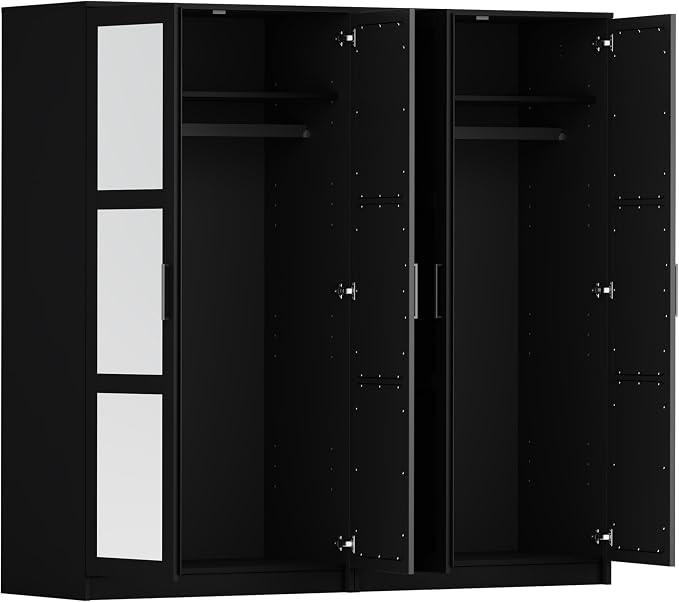 100% Solid Wood Urban 4-Door Wardrobe Armoire, Mirrored Doors – Palace Imports