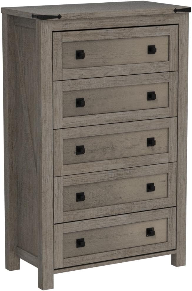 T4TREAM 48" Tall Farmhouse 5-Drawer Dresser for Bedroom, Light Rustic Oak | Rustic chests of drawers, Wood Storage Cabinet, Metal Handle, Unique Corner Accent, Bedroom, Living Room, Hallway