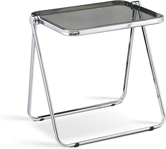 Acrylic Folding Table - Modern TV Tray Dinner Table for Eating on Couch - Small Folding Table Foldable Computer Desks Space-Saving with Chrome Frame No Assembly Required -Gray
