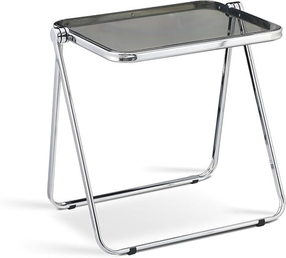 Acrylic Folding Table - Modern TV Tray Dinner Table for Eating on Couch - Small Folding Table Foldable Computer Desks Space-Saving with Chrome Frame No Assembly Required -Gray