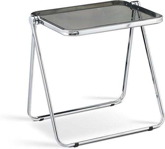 Acrylic Folding Table - Modern TV Tray Dinner Table for Eating on Couch - Small Folding Table Foldable Computer Desks Space-Saving with Chrome Frame No Assembly Required -Gray