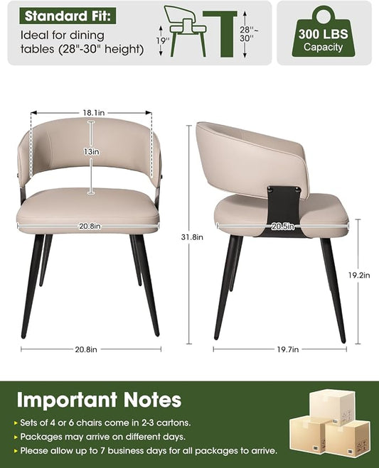 Dining Chairs Set of 2, Modern Upholstered PU Leather Kitchen & Dining Room Chairs with Curved Open Back Metal Legs, Kitchen Chairs for Dining Room Restaurant (Gray, Set of 2)