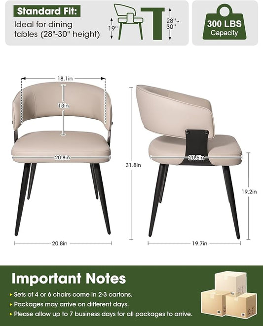 Dining Chairs Set of 4, Modern Upholstered PU Leather Kitchen & Dining Room Chairs with Curved Open Back Metal Legs, Kitchen Chairs for Dining Room Restaurant (Gray, Set of 4)