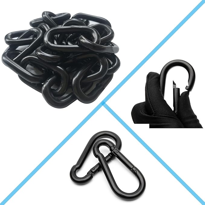 2Pcs Black Heavy Duty Hanging Chains with 4 Carabiners, Chair Hardware for Indoor Outdoor Playground Hanging Chair Hammock Punching Bags 800 LB Capacity (Black Metal Chain-43 Inch-2 Packs)