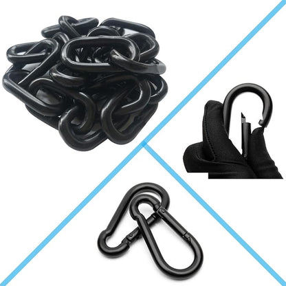 2Pcs Black Heavy Duty Hanging Chains with 4 Carabiners, Chair Hardware for Indoor Outdoor Playground Hammock Punching Bags 800 LB Capacity Small Chain Double Clips (Black Metal-1 PCS)
