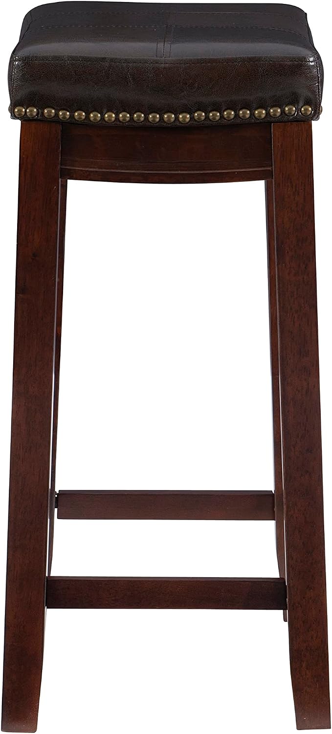 Linon Home Décor Kingston Backless Linon Claridge Stool, Counter Height, Brown Patch Counter, 12.75"D x 18.25"W x 26.75"H