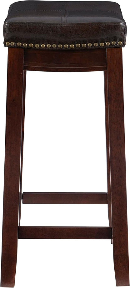 Linon Home Décor Kingston Backless Linon Claridge Stool, Counter Height, Brown Patch Counter, 12.75"D x 18.25"W x 26.75"H