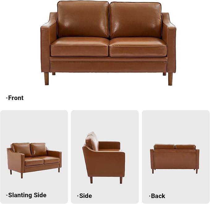 Kingfun 60" Faux Leather Sofa, Loveseat Couch, Mid Century Modern Love Seat Couches with Solid Wood Frame for Living Room Bedroom