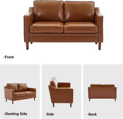 Kingfun 60" Faux Leather Sofa, Loveseat Couch, Mid Century Modern Love Seat Couches with Solid Wood Frame for Living Room Bedroom