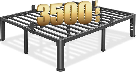 16 inch Full Size Bed Frame with Round Corner Legs and Headboard Hole Mattress Slide Stopper 3500 lbs Heavy Duty Metal Platform,Steel Slat Support,No Box Spring Needed,Easy Assembly,Noise Free