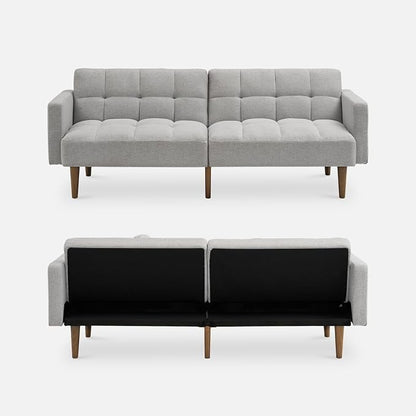 mopio Aaron 76.8" Couch, Small Futon Sofa Bed, Sleeper, Loveseat, Mid Century Modern Futon Couch, Sofa Cama, Couches for Living Room, Bedroom (Light Gray, Fabric)