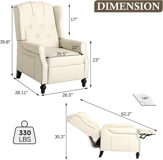 Wingback Recliner Chair with Massage & Heat, Cat-Proof Push Back Arm Chair, Recliner Chair for Living Room Bedroom Home Theater (2, Beige)