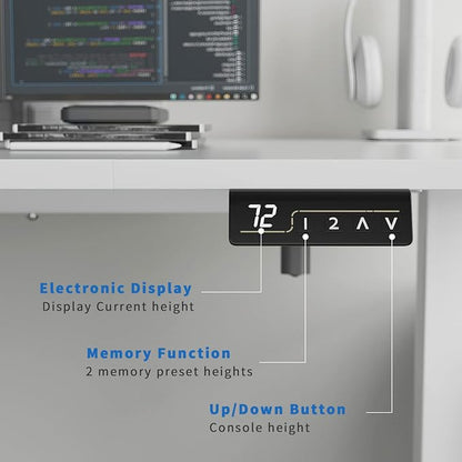 YESHOMY Height Adjustable Electric Standing Desk 63 inch Computer Table, Home Office Workstation, 63in, White Leg/White Top