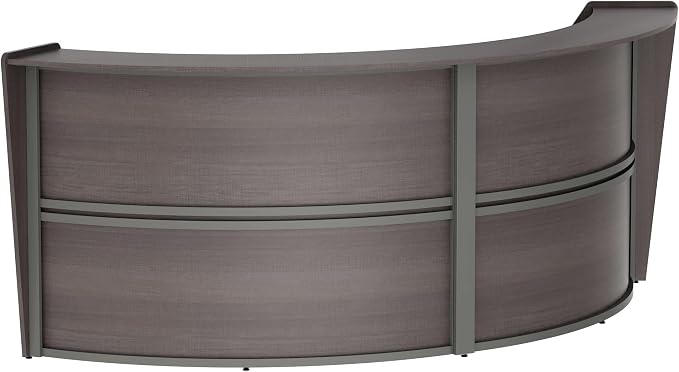 Linea Italia Curved Modern Office Desk Easy to Assembly 2 Panel Reception Counter for Lobby, Salon, 124" x 49", Mocha