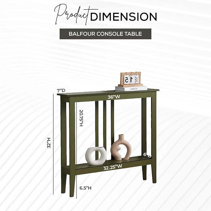 Kings Brand Narrow Console Table w/Storage Shelf, Sofa Entryway, Avocado | Narrow Console Table with Storage Shelf – Slim Design Fits Entryways, Hallways, Behind Sofas, Shelf Décor, Books, Essentials