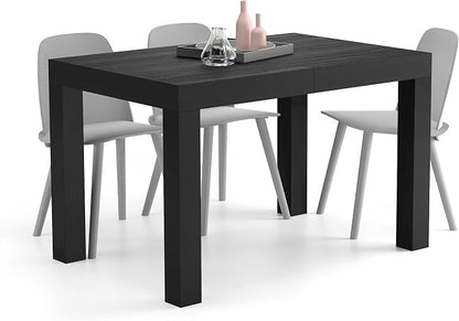 Mobili Fiver, First Extendable Table, 47.2(78.7) x31.5 in, Ashwood Black, for 6-8 People, Expandable Dining Table for Kitchen, Living Room, Italian Furniture