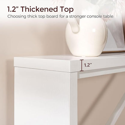 MAHANCRIS Console Table, 62.2" Long Sofa Table Behind Couch, Narrow Entryway Table, Farmhouse Dining Table with Angled Metal Frame, Industrial Console Table for Entryway, White CTWT15801