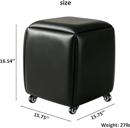 5 in 1 Nesting Ottoman Cube Chair, Stackable Stools, Leather Square Ottoman Bench, Foot Stool with Wheels for Living Room,Dining Room 15.75x15.75x16.54 inches