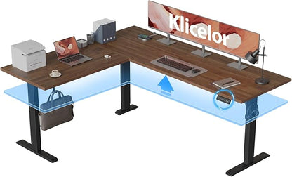 Klicelor L Shaped Standing Desk 75 x 61 Inch, Electric Height Adjustable Corner Desk for Home Office Workstation, Ergonomic Sit Stand Computer Table with Memory Controller, Dark Walnut