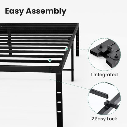 Sweetcrispy Twin Size 16 Inch Platform Bed Frame, Heavy Duty Metal Foundation Frame, Noise-Free Sturdy Steel Slats, Underbed Storage, No Box Spring Needed, Quick Setup