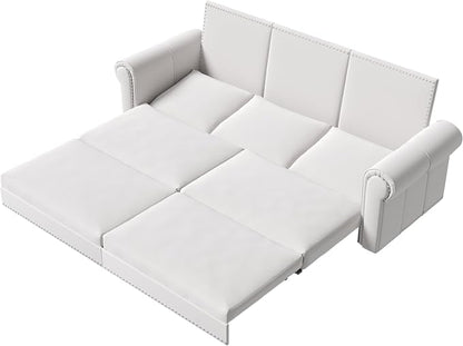 93.7" King Size Sleeper Sofa Bed, Pull Out Sofa Bed, Velvet Upholstery, 3 in 1 Convertible Sleeper Couch, Chaise Lounge, Retro Recliner for Living Room, Office, Apartment, Beige