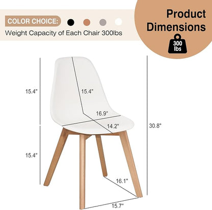 VECELO Dining Chairs Set of 4, Mid-Century Modern Kitchen & Dining Room Chairs, Molded Plastic Seat & Back, Solid Wood Legs, Armless, Non-Slip Feet, White