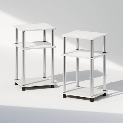 Furinno Just 3-Tier Turn-N-Tube Open Storage Nightstand, 2-Pack, Plastic Poles, White Oak/Stainless Steel