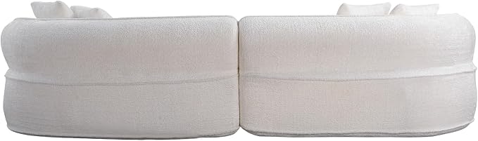 KEIKI 114" Boucle Curved Modular Sectional Sofa with 4 Pillows, Upholstered Oversized 4-Seater Boneless Couch with High Resilience Cushion, No Assembly Required, for Apartment, Living Room, White